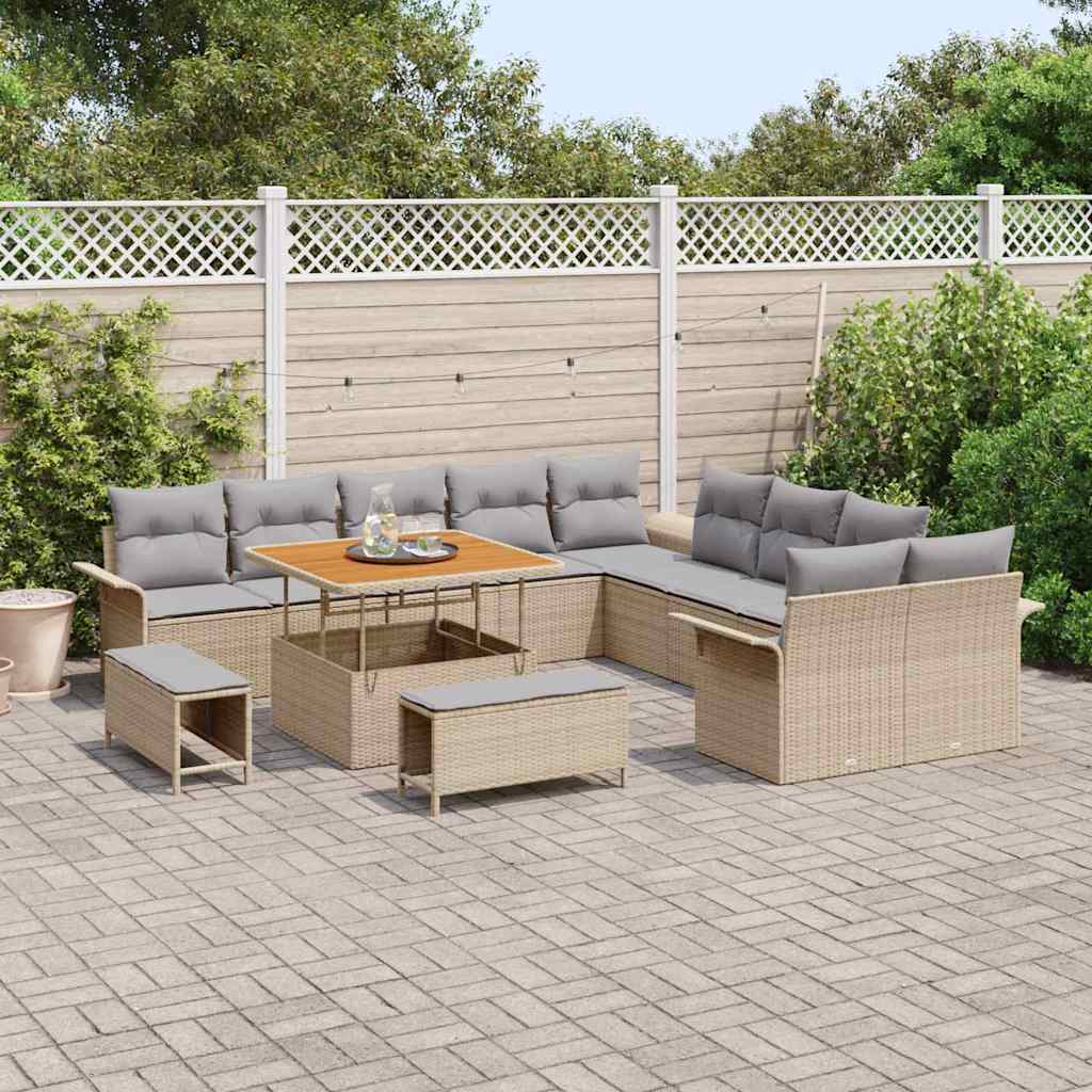 Gartensofa-set mit Kissen 13 pcs Beige Poly-Rattan