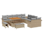 Gartensofa-set mit Kissen 13 pcs Beige Poly-Rattan