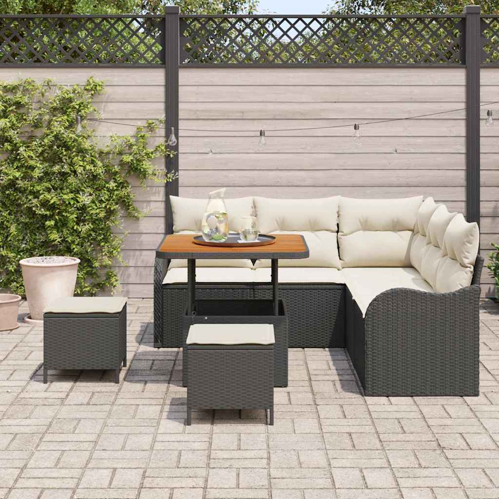 Gartensofa-set mit Kissen 8 pcs Schwarz Poly-Rattan