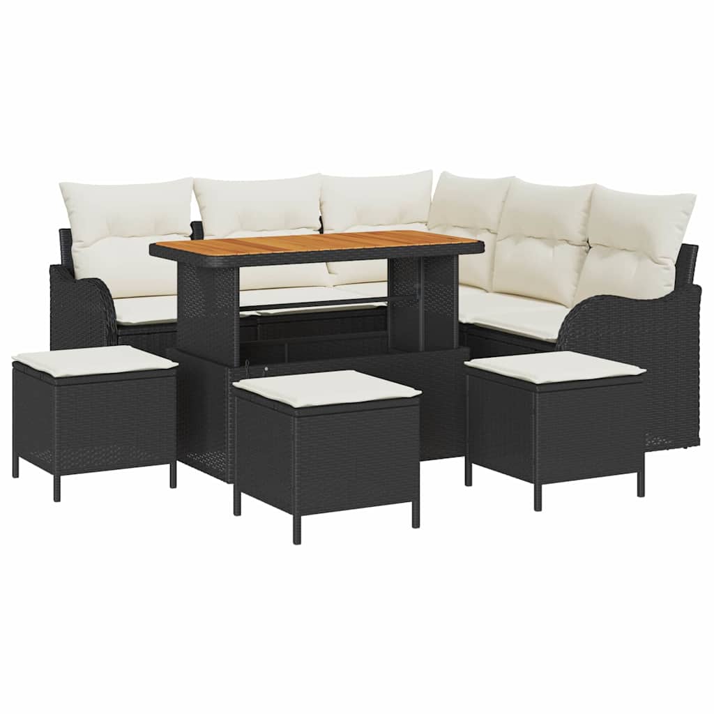 Gartensofa-set mit Kissen 9 pcs Schwarz Poly-Rattan