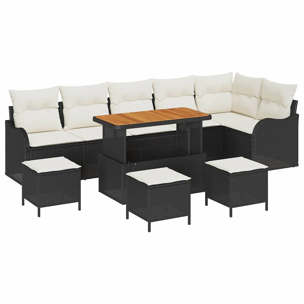 Gartensofa-set mit Kissen 10 pcs Schwarz Poly-Rattan