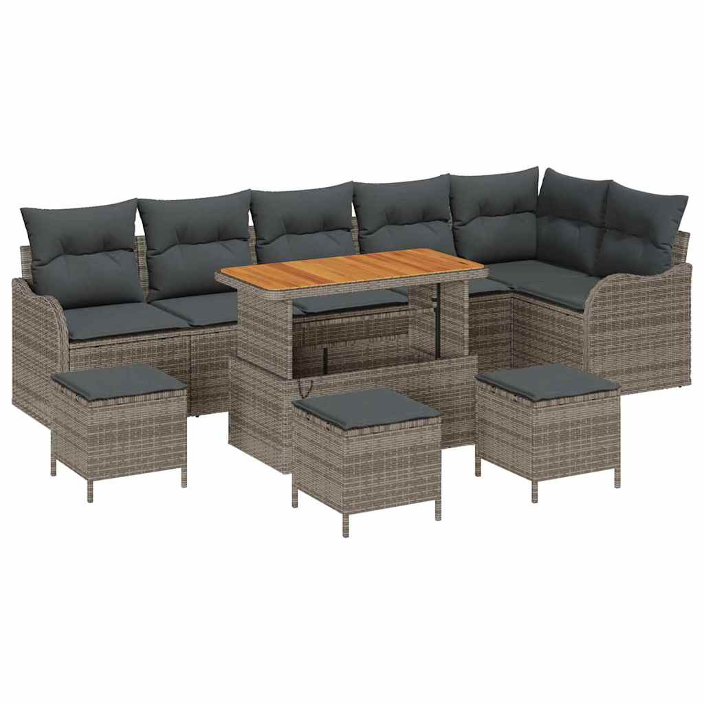 Gartensofa-set mit Kissen 10 pcs Grau Poly-Rattan