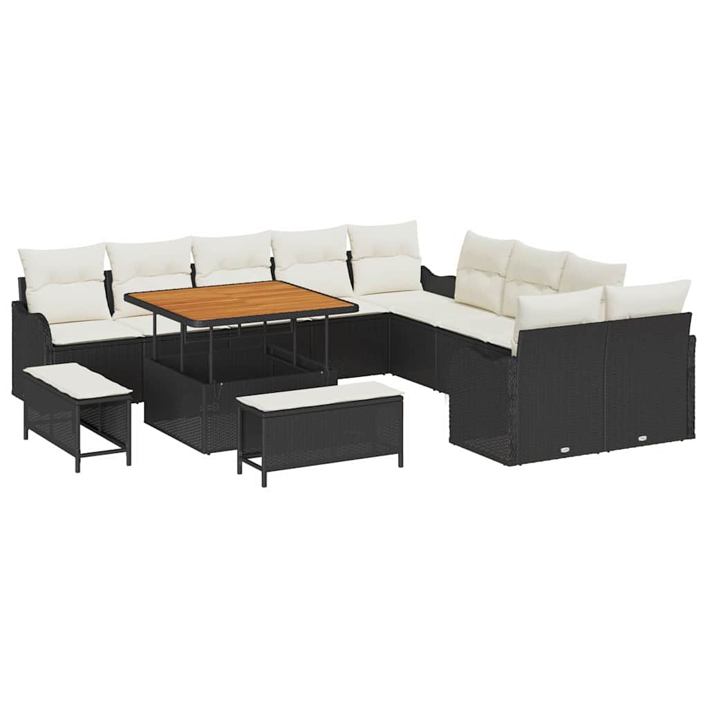 Garten-Sofa-Set mit Kissen 13 pcs Schwarz Poly-Rattan