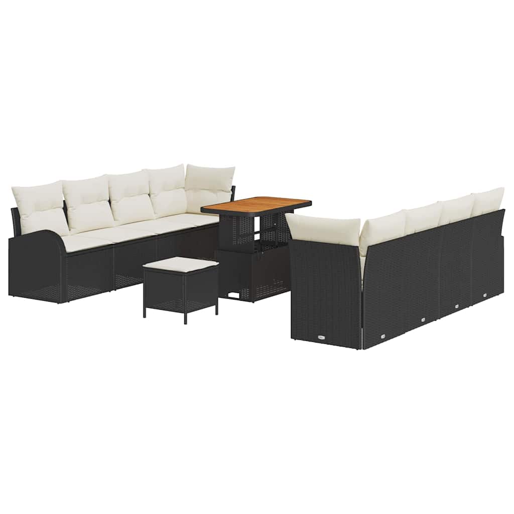 Gartensofa-set mit Kissen 11 pcs Schwarz Poly-Rattan