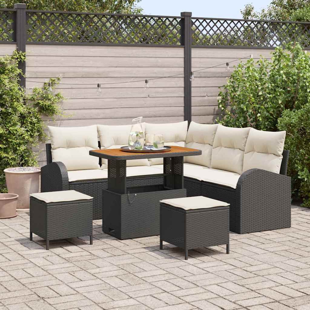 Gartensofa-set mit Kissen 8 pcs Schwarz Poly-Rattan