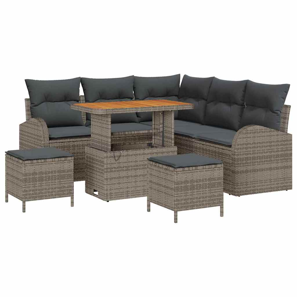 Gartensofa-set mit Kissen 8 pcs Grau Poly-Rattan