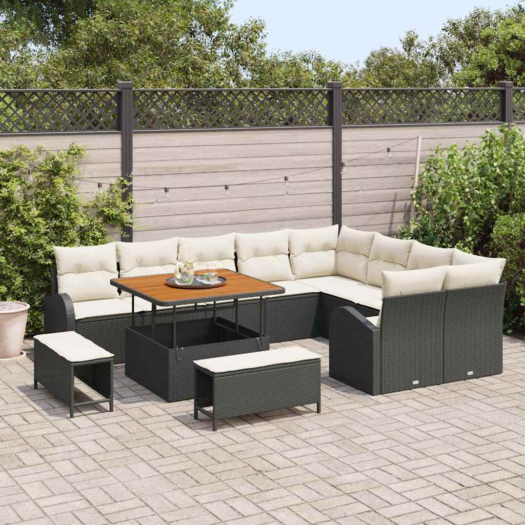 Gartensofa-set mit Kissen 12 pcs Schwarz Poly-Rattan
