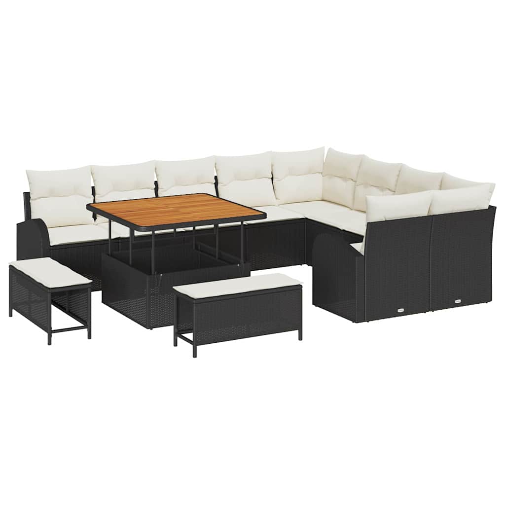 Gartensofa-set mit Kissen 12 pcs Schwarz Poly-Rattan