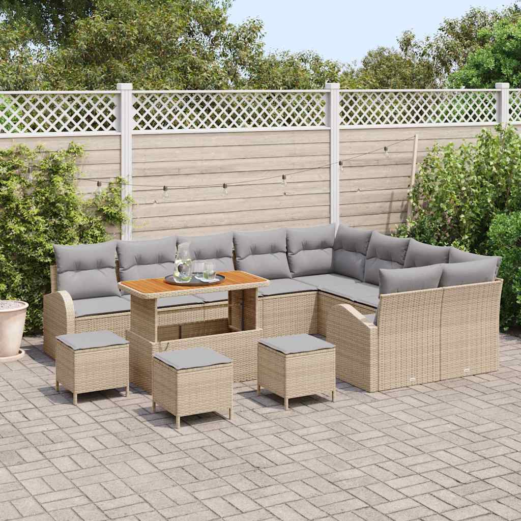 Gartensofa-set mit Kissen 13 pcs Beige Poly-Rattan