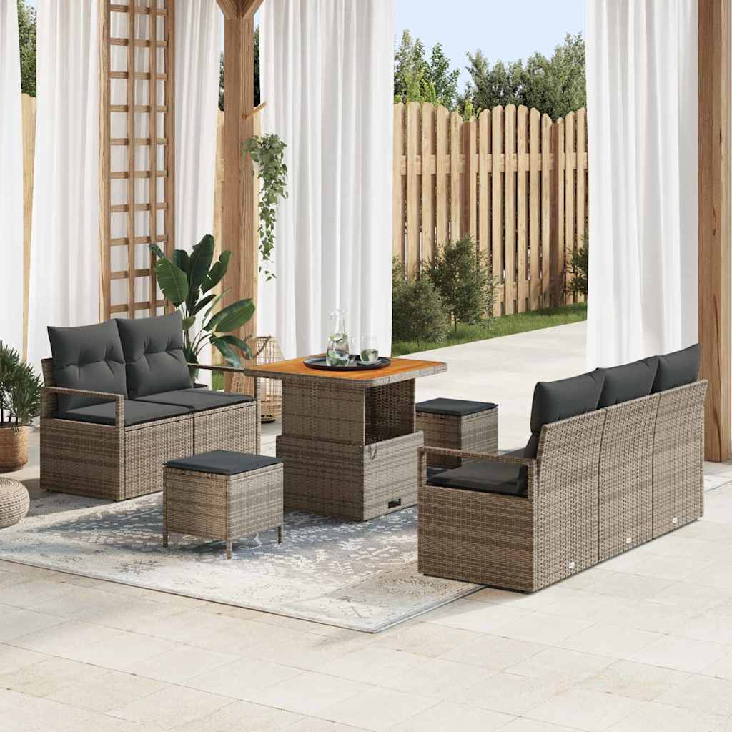 Gartensofa-set mit Kissen 8 pcs Grau Poly-Rattan