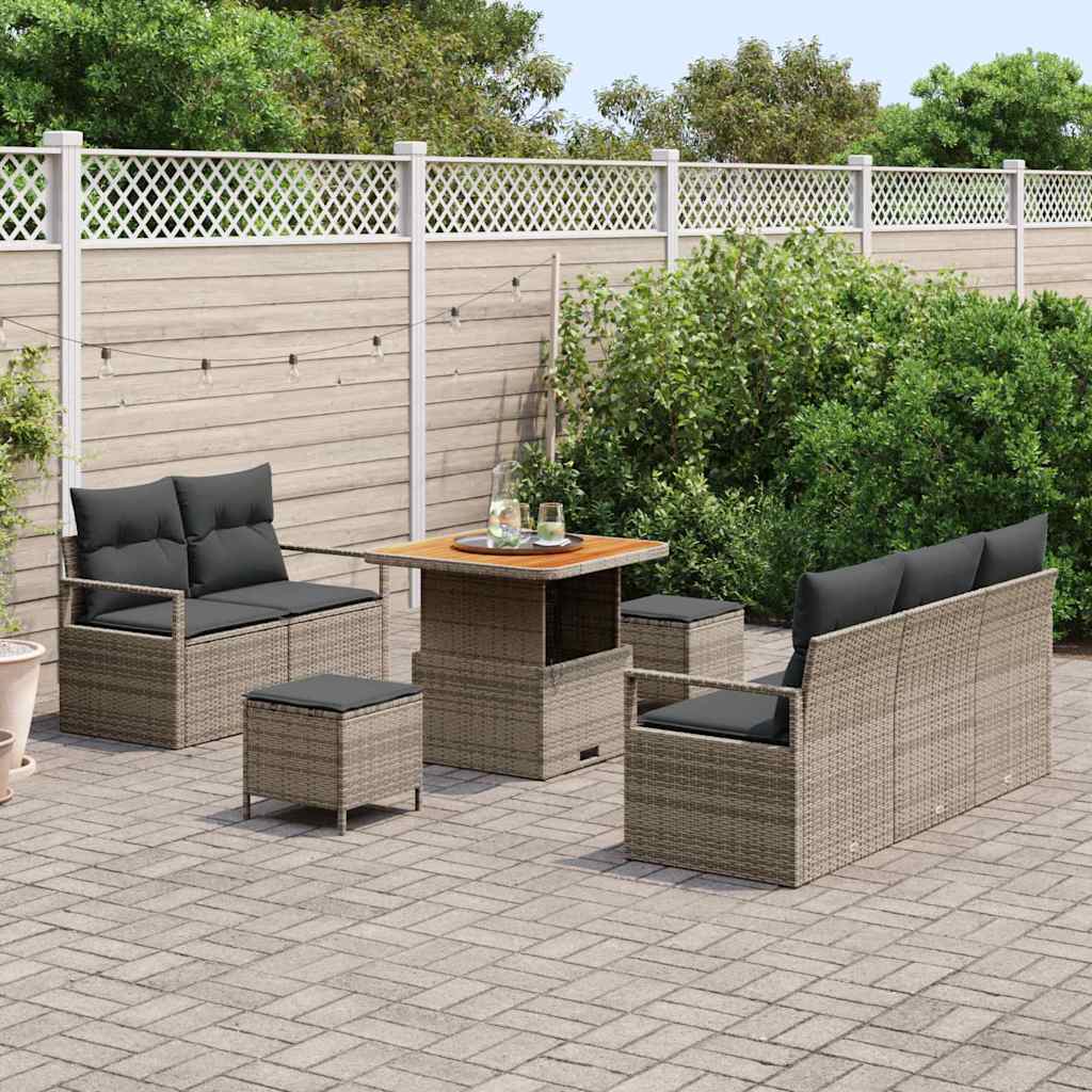 Gartensofa-set mit Kissen 8 pcs Grau Poly-Rattan