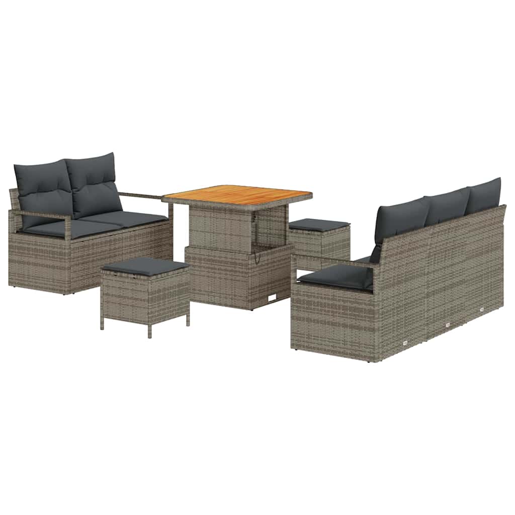 Gartensofa-set mit Kissen 8 pcs Grau Poly-Rattan