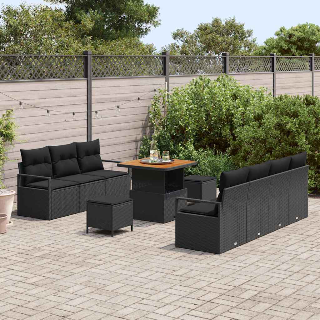 Gartensofa-set mit Kissen 10 pcs Schwarz Poly-Rattan