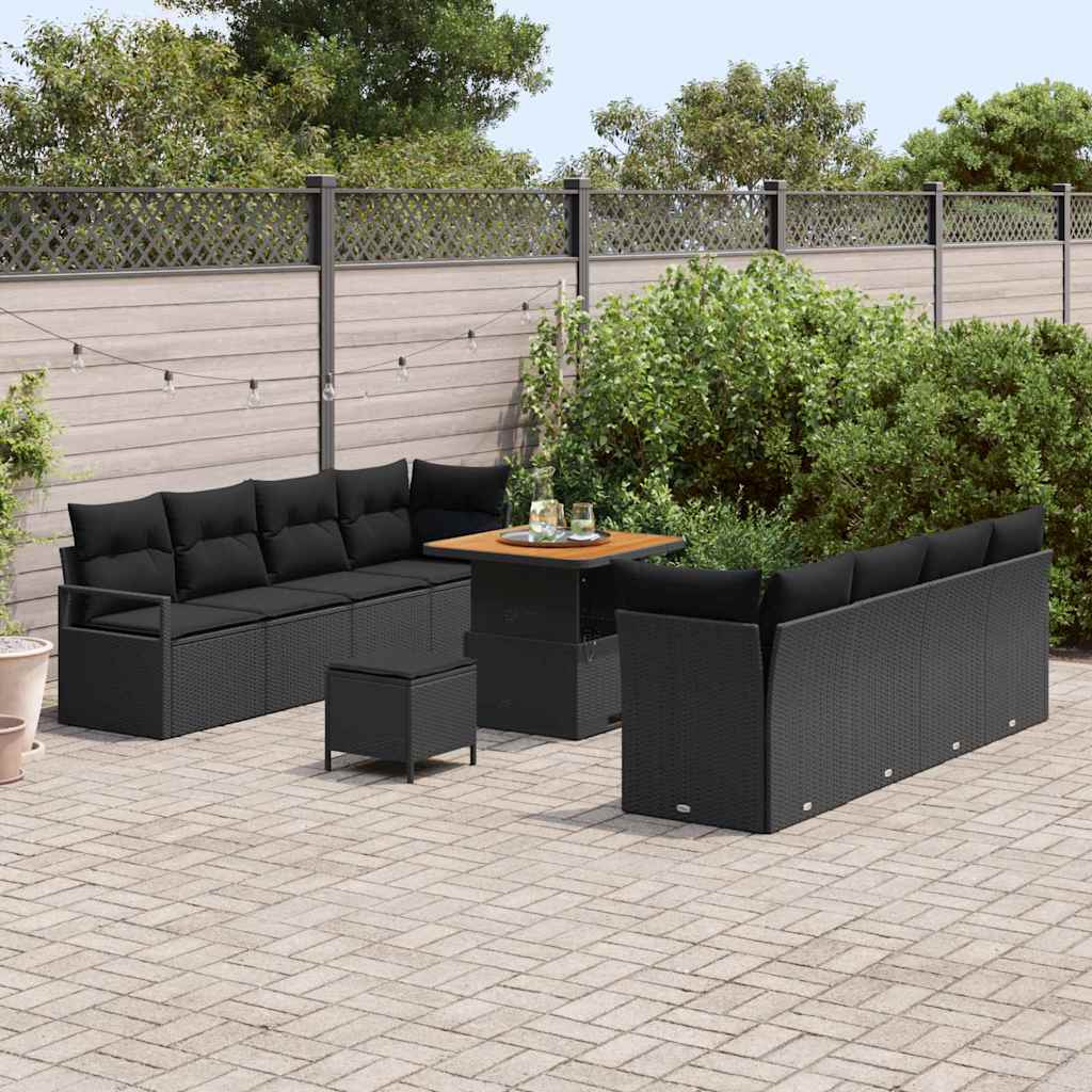 Gartensofa-set mit Kissen 11 pcs Schwarz Poly-Rattan
