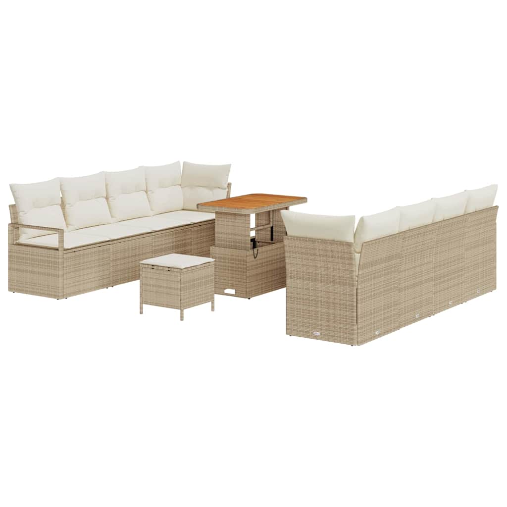 Gartensofa-set mit Kissen 11 pcs Beige Poly-Rattan