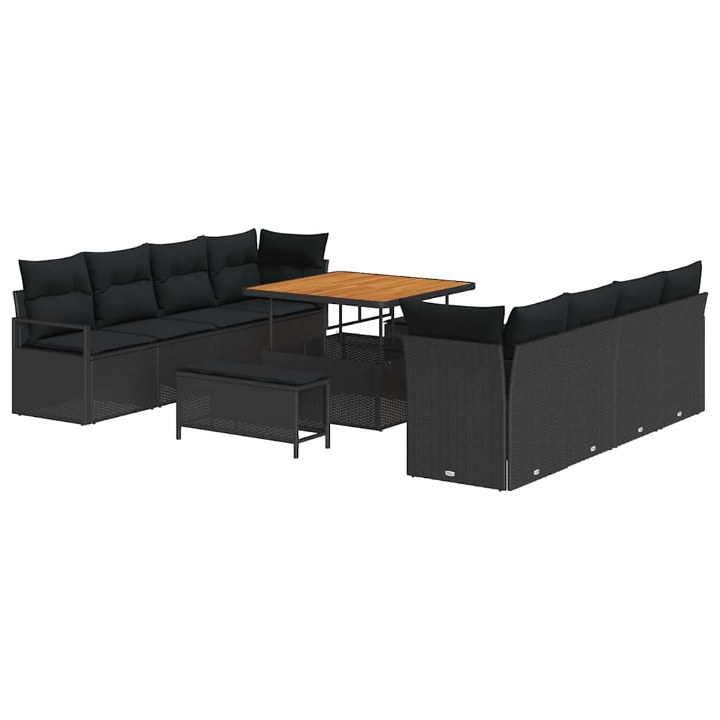 Gartensofa-set mit Kissen 11 pcs Schwarz Poly-Rattan