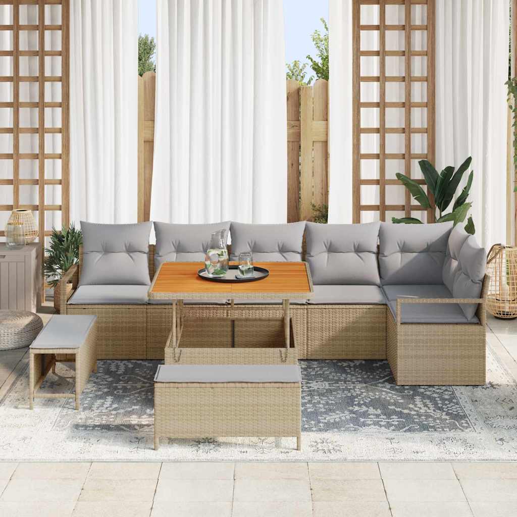 Garten-Sofa-Set mit Kissen 9 pcs Beige Poly Rattan