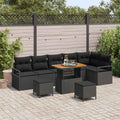 Garten-Sofa-Set mit Kissen 9 pcs Schwarz Poly Rattan