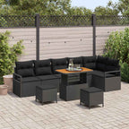 Garten-Sofa-Set mit Kissen 9 pcs Schwarz Poly Rattan