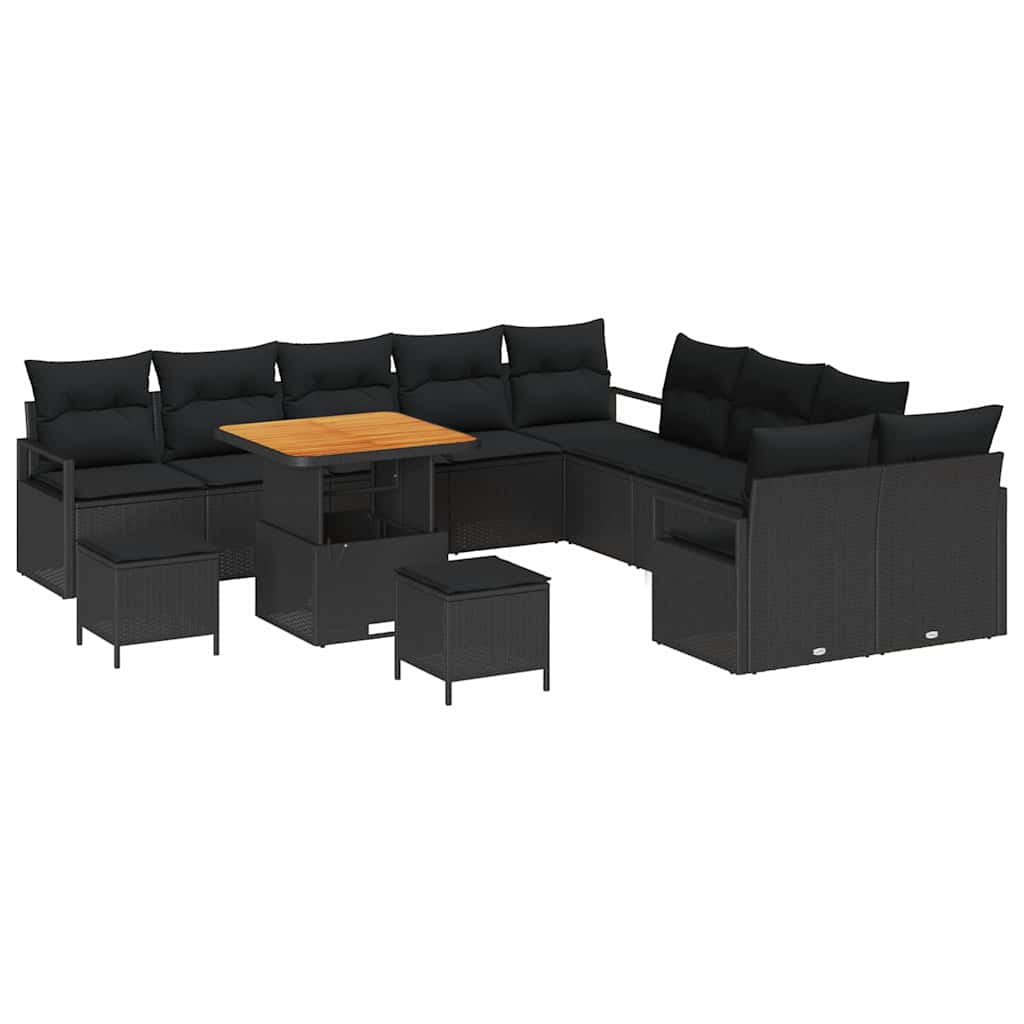 Gartensofa-set mit Kissen 13 pcs Schwarz Poly-Rattan