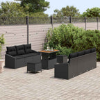 Gartensofa-set mit Kissen 10 pcs Schwarz Poly-Rattan