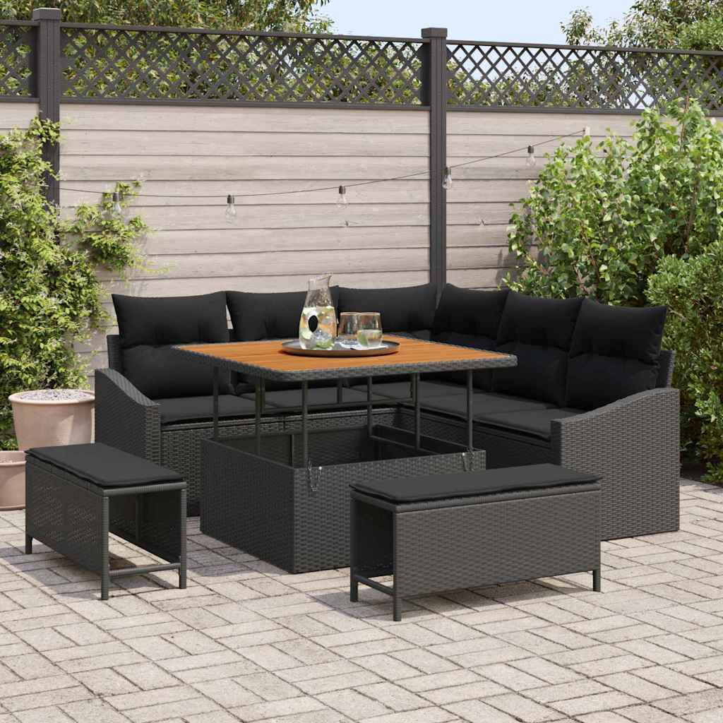 Gartensofa-set mit Kissen 8 pcs Schwarz Poly-Rattan