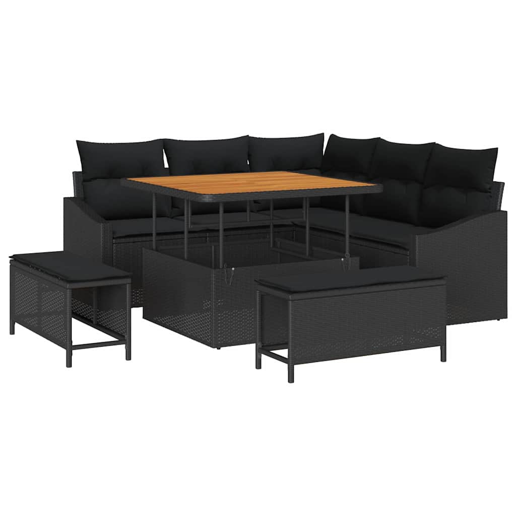 Gartensofa-set mit Kissen 8 pcs Schwarz Poly-Rattan
