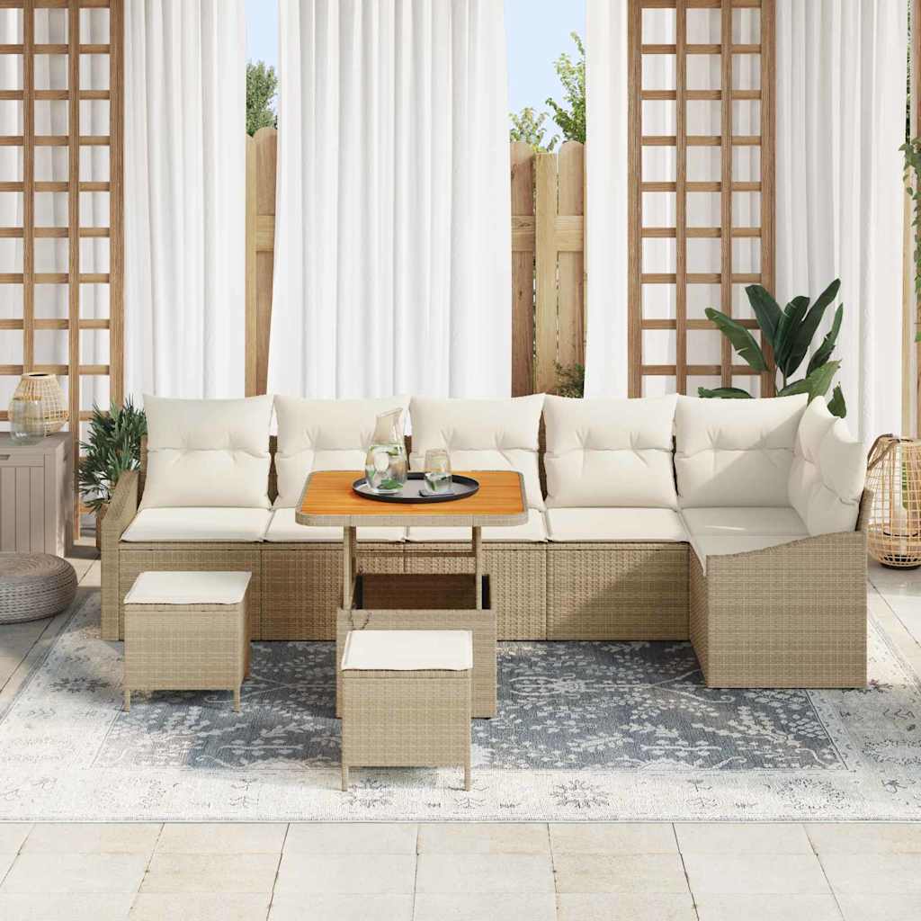 Gartensofa-set mit Kissen 9 pcs Beige Poly-Rattan