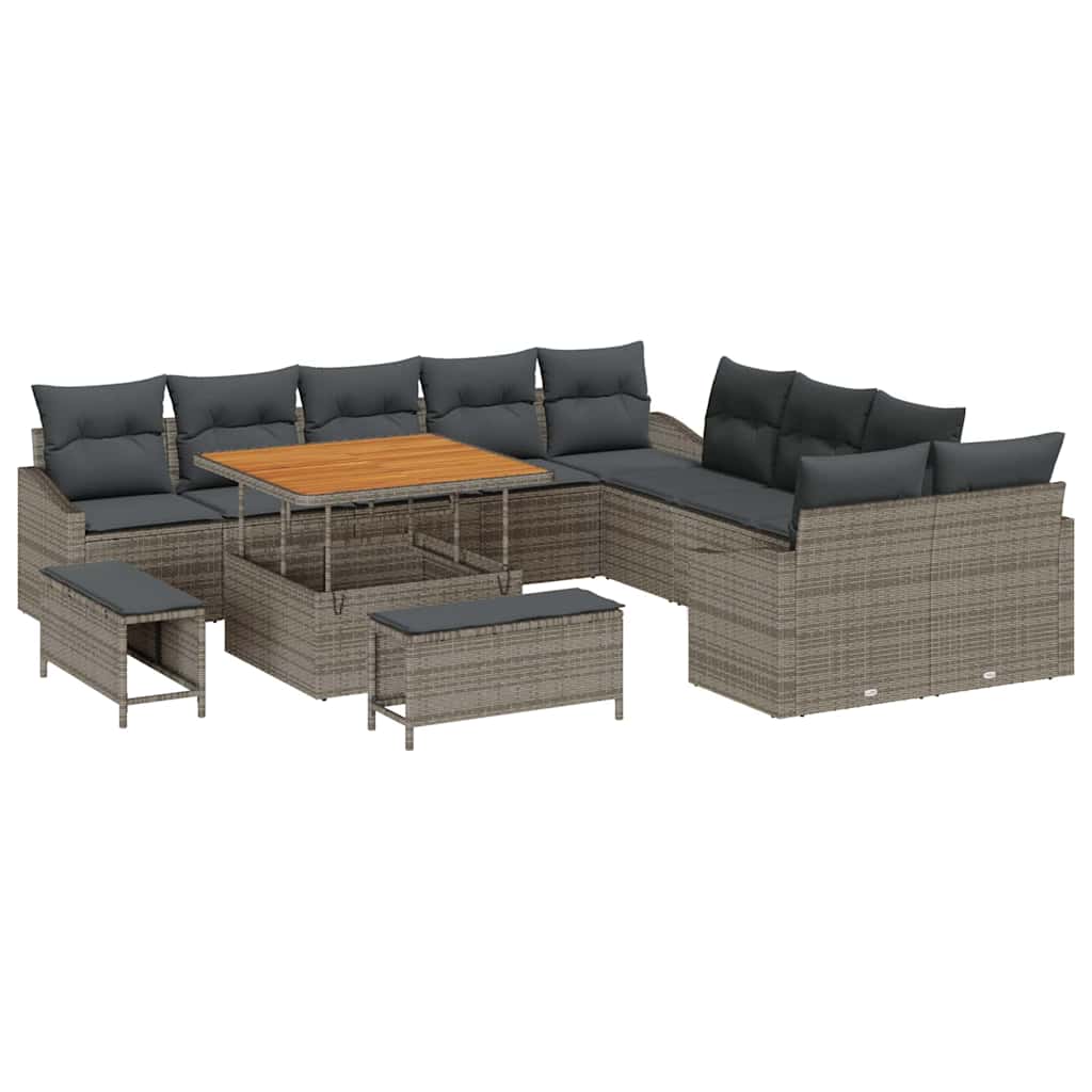 Gartensofa-set mit Kissen 13 pcs Grau Poly-Rattan