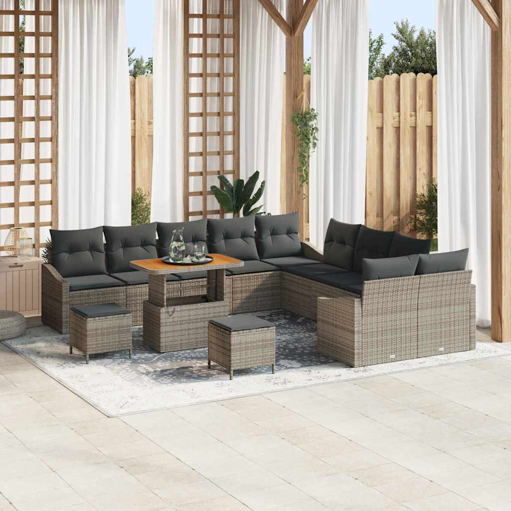 Gartensofa-set mit Kissen 13 pcs Grau Poly-Rattan