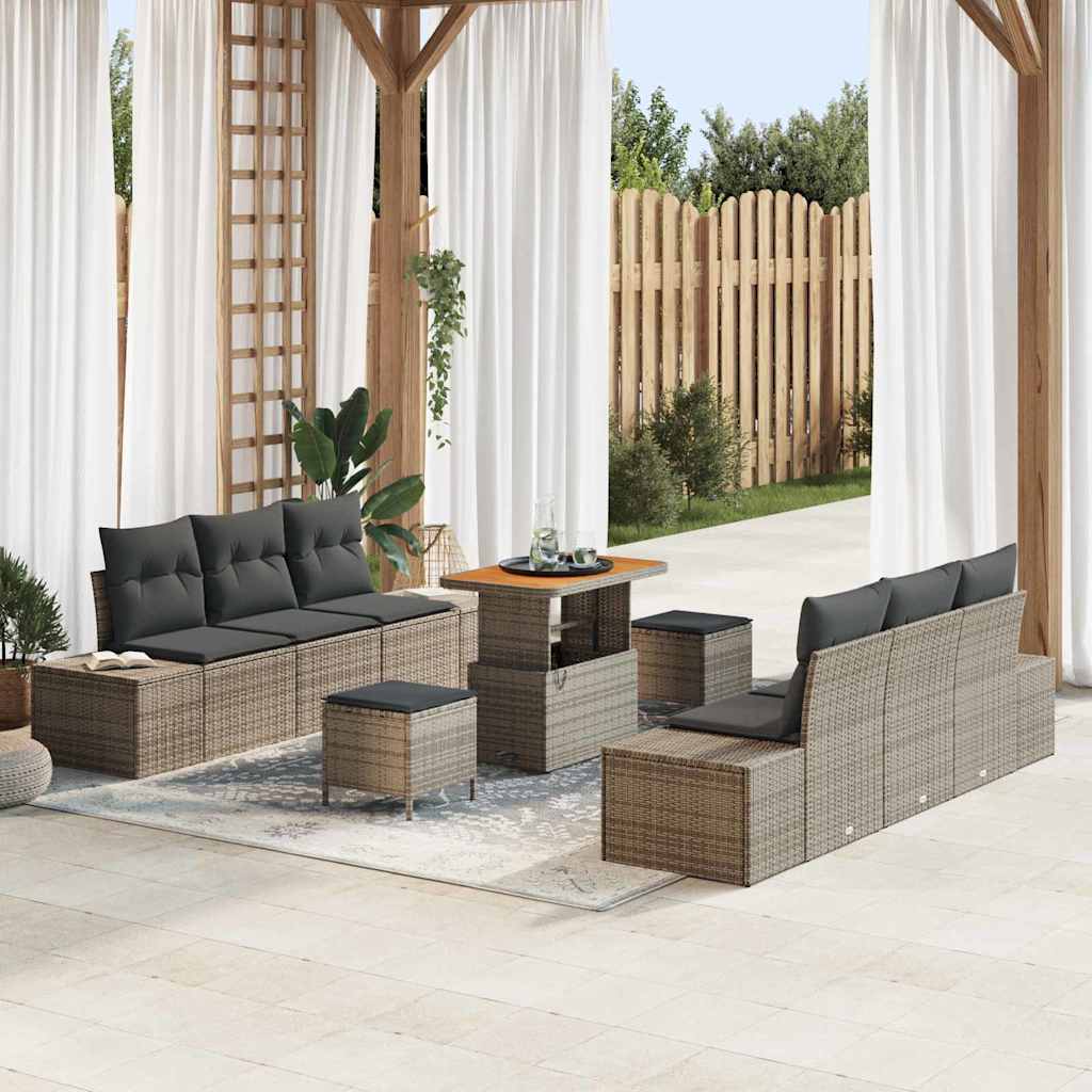 Gartensofa-set mit Kissen 9 pcs Grau Poly-Rattan