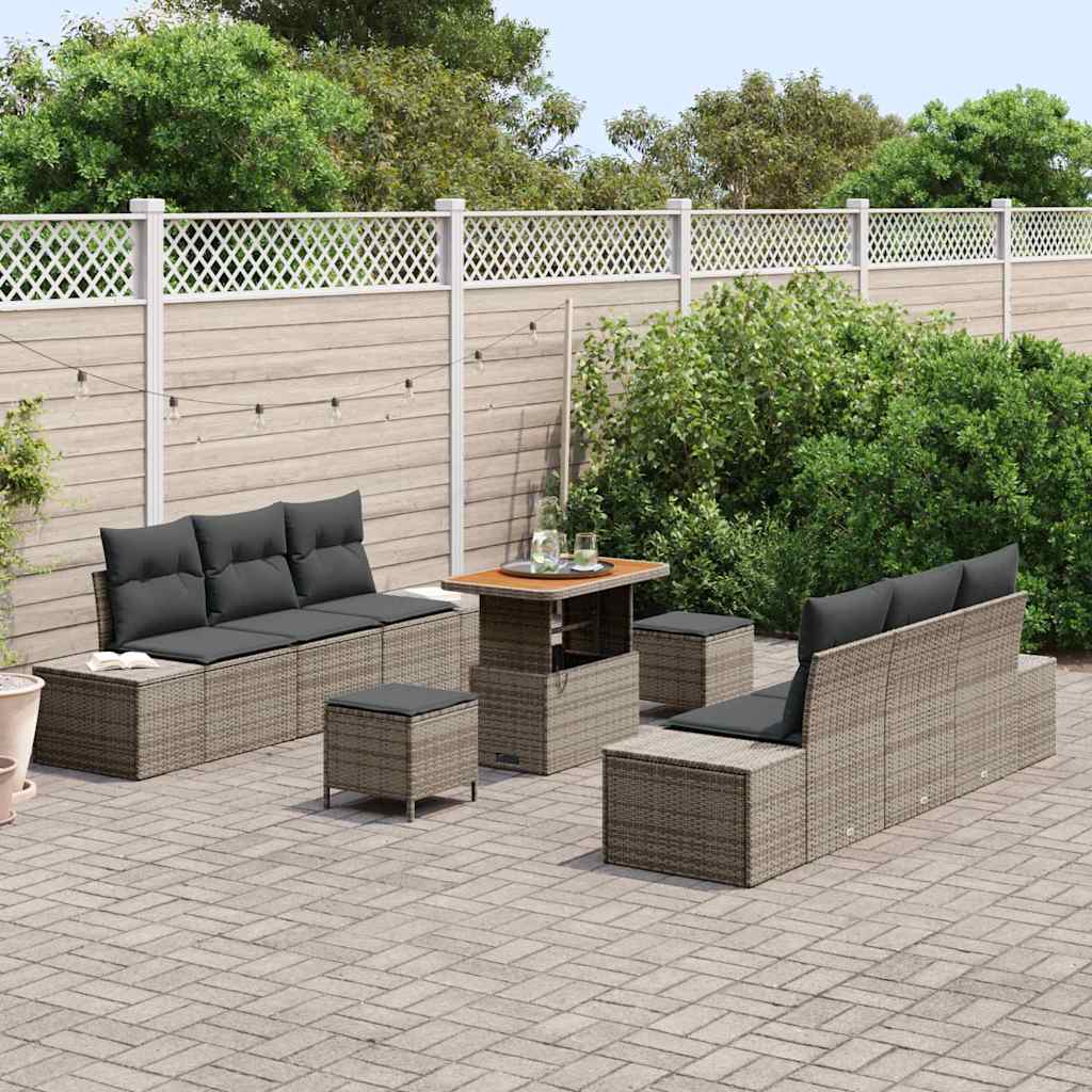 Gartensofa-set mit Kissen 9 pcs Grau Poly-Rattan