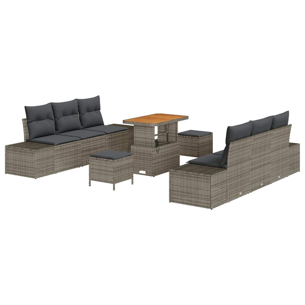 Gartensofa-set mit Kissen 9 pcs Grau Poly-Rattan