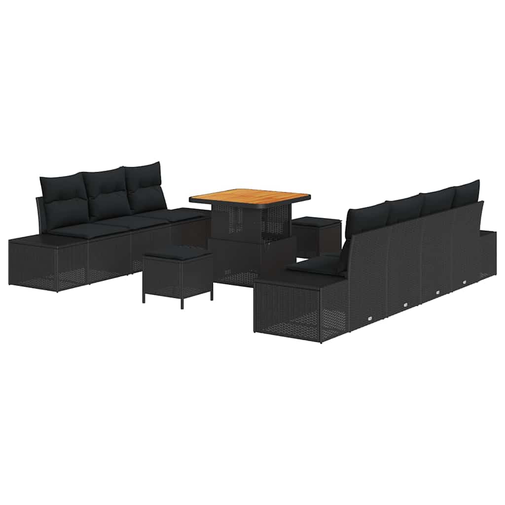 Gartensofa-set mit Kissen 10 pcs Schwarz Poly-Rattan
