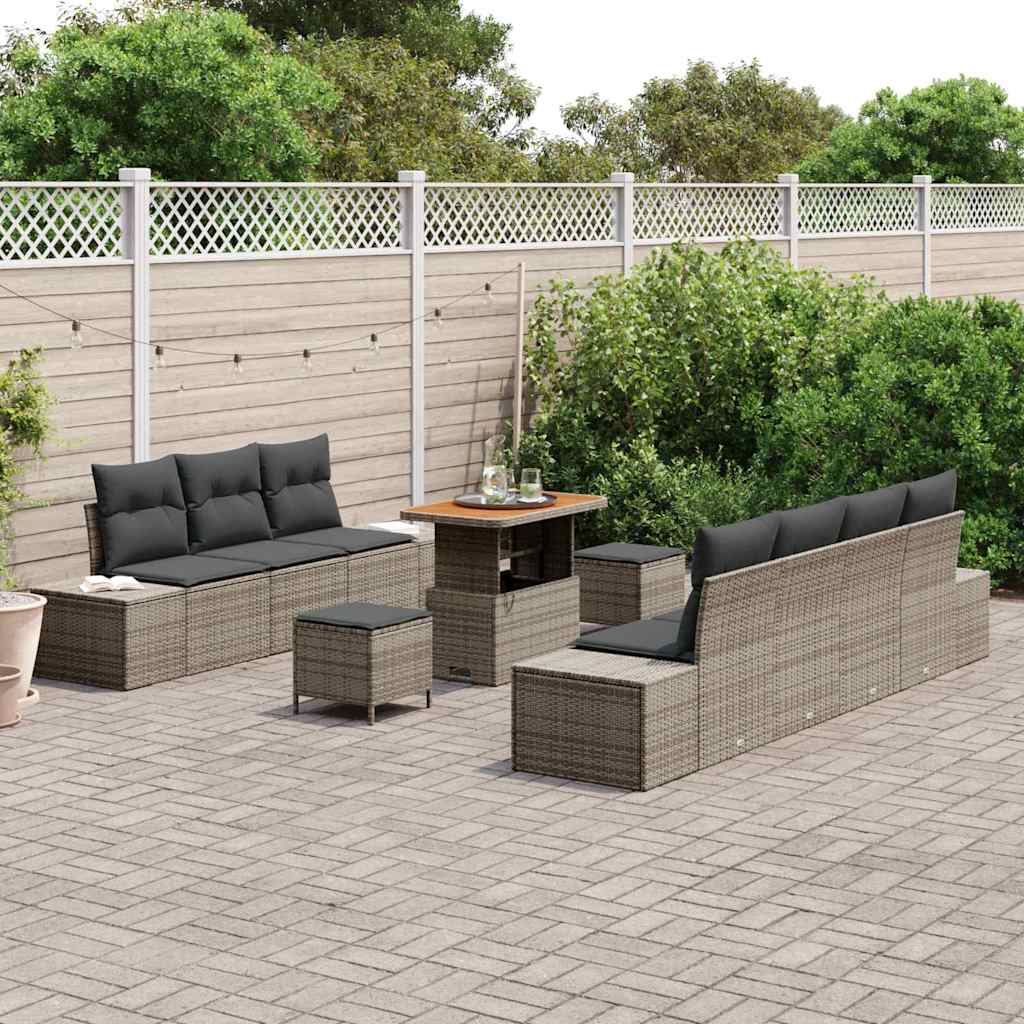 Gartensofa-set mit Kissen 10 pcs Grau Poly-Rattan