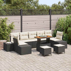 Gartensofa-set mit Kissen 10 pcs Schwarz Poly-Rattan