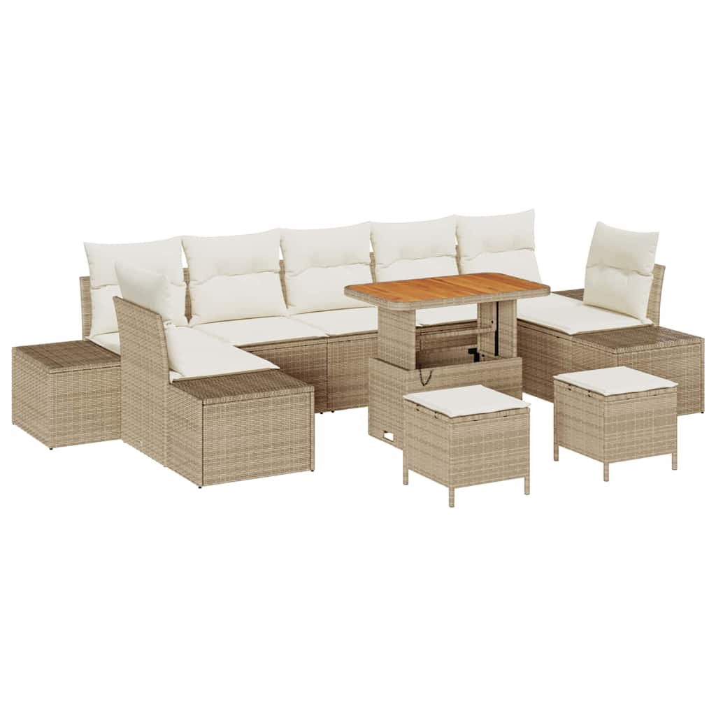 Gartensofa-set mit Kissen 10 pcs Beige Poly-Rattan