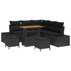 Gartensofa-set mit Kissen 8 pcs Schwarz Poly-Rattan