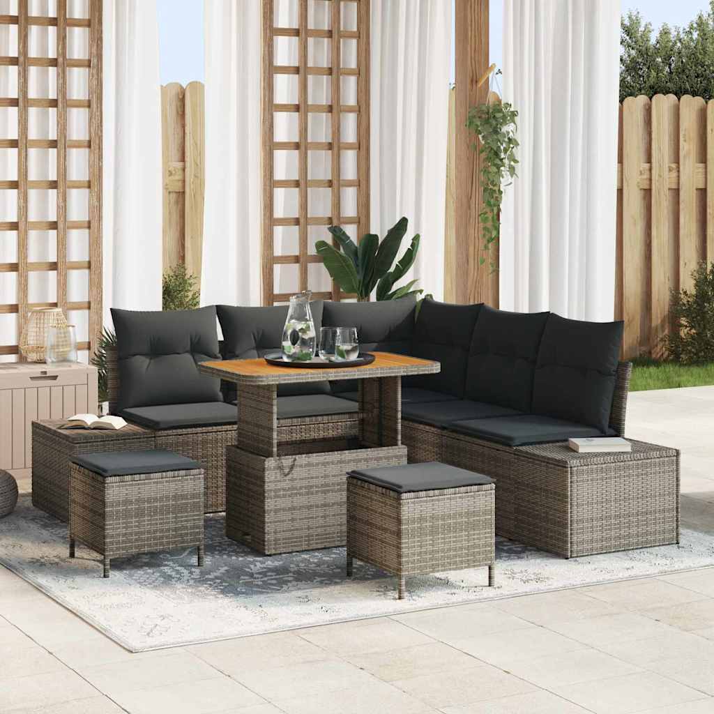 Gartensofa-set mit Kissen 8 pcs Grau Poly-Rattan