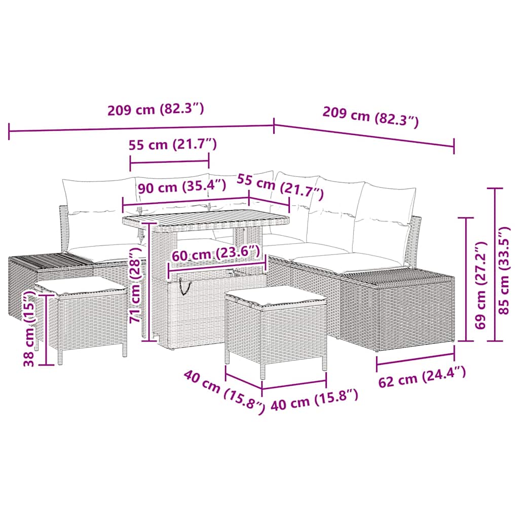 Gartensofa-set mit Kissen 8 pcs Grau Poly-Rattan