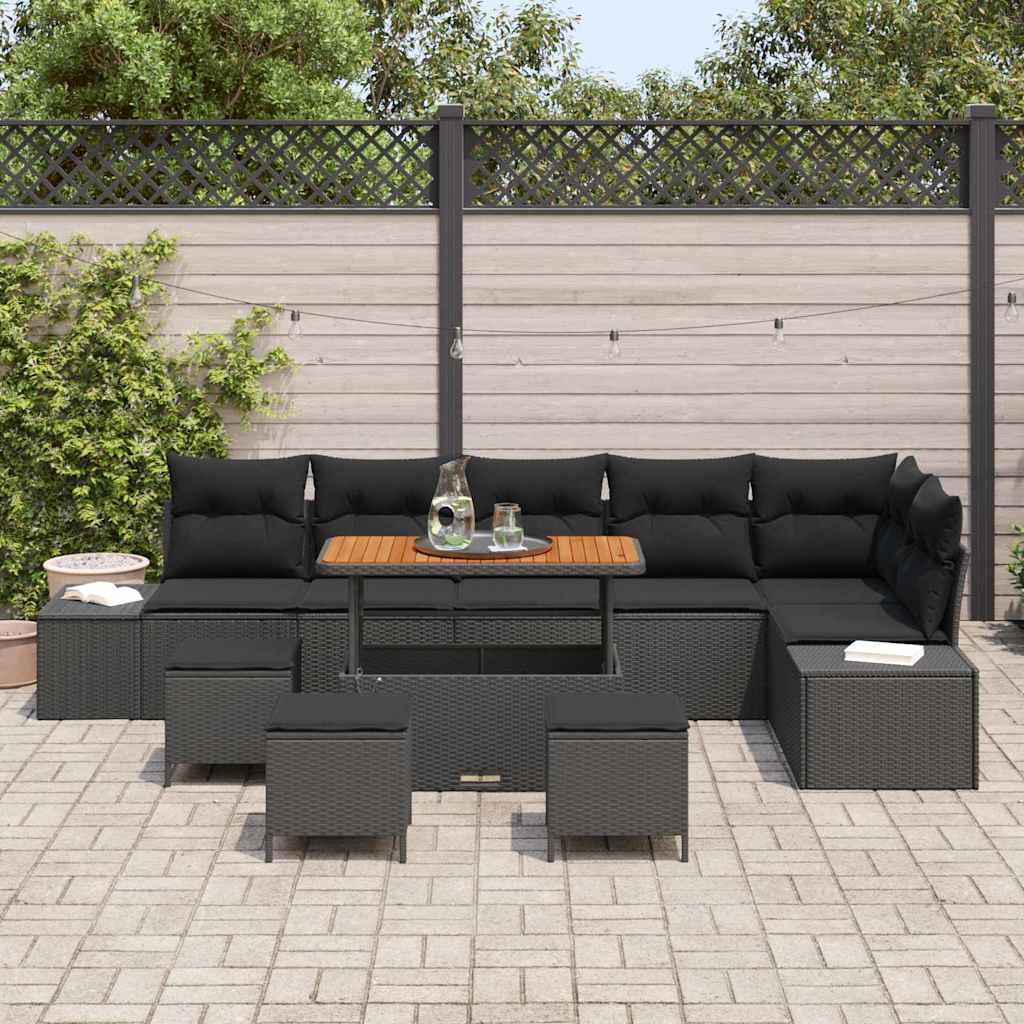 Gartensofa-set mit Kissen 10 pcs Schwarz Poly-Rattan