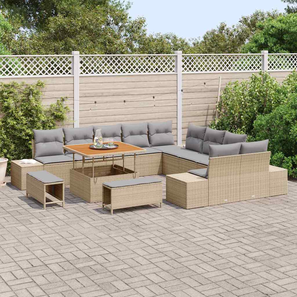Gartensofa-set mit Kissen 13 pcs Beige Poly-Rattan