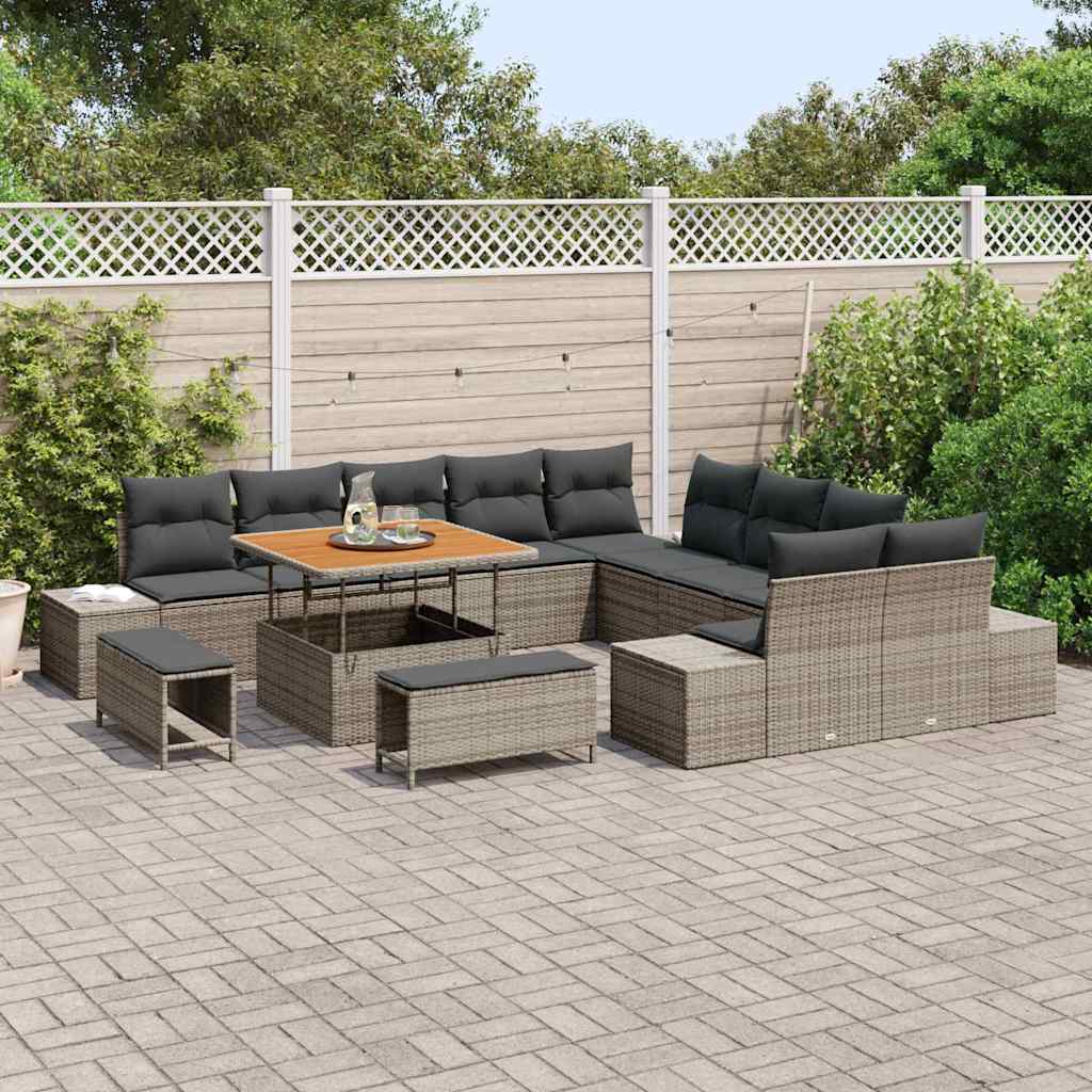 Gartensofa-set mit Kissen 13 pcs Grau Poly-Rattan
