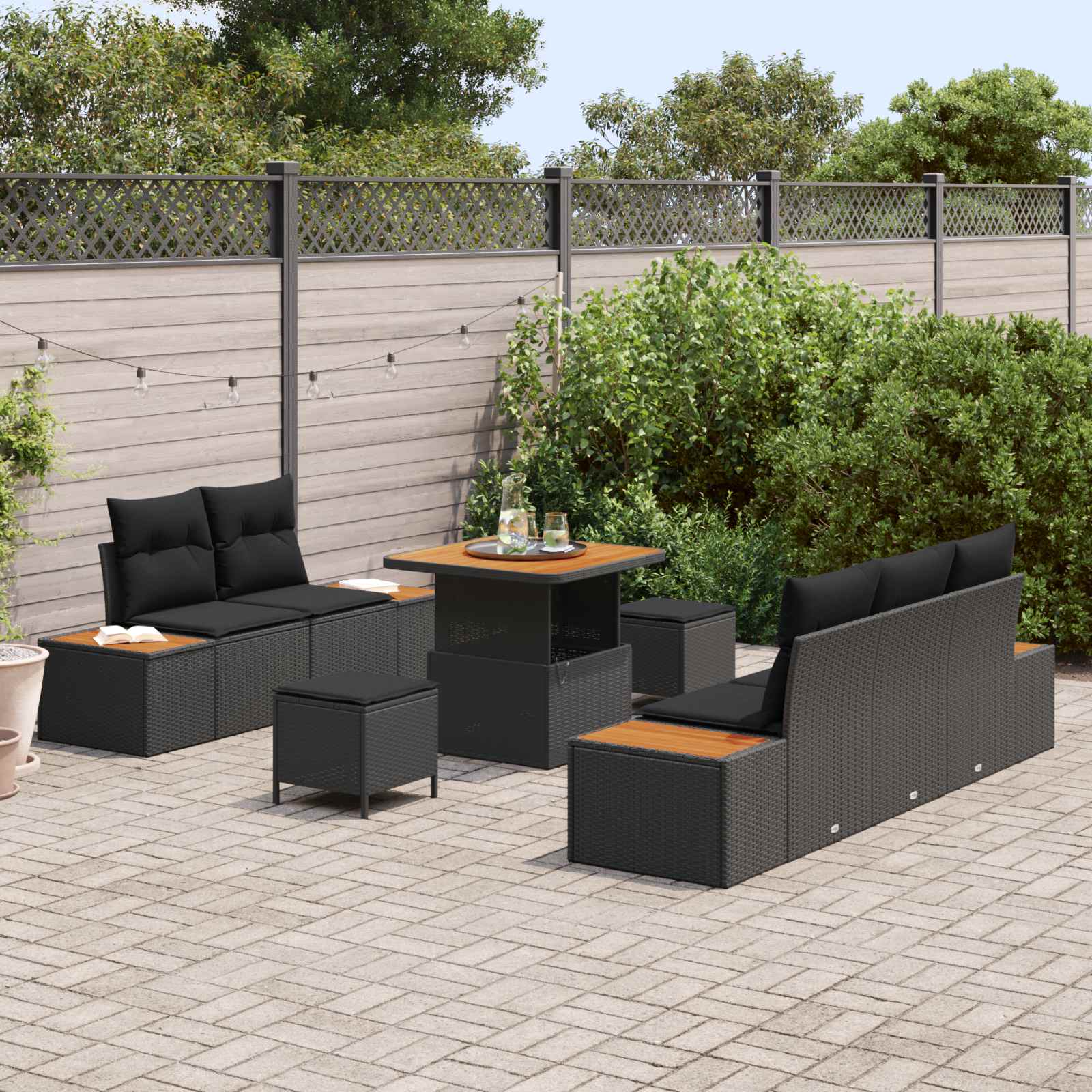 Gartensofa-set 8 pcs Schwarz Poly-Rattan