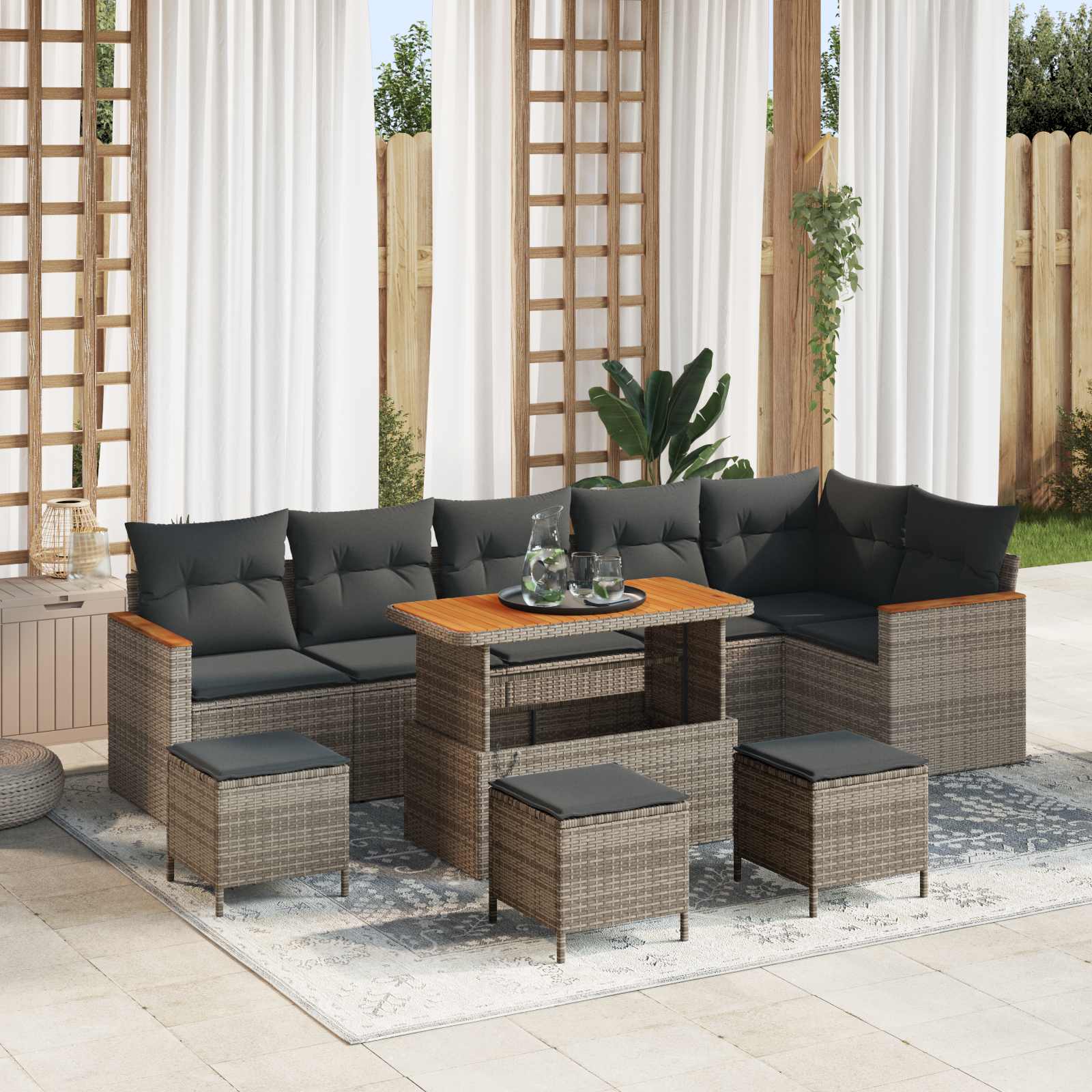 Gartensofa-set 10 pcs Grau Poly-Rattan