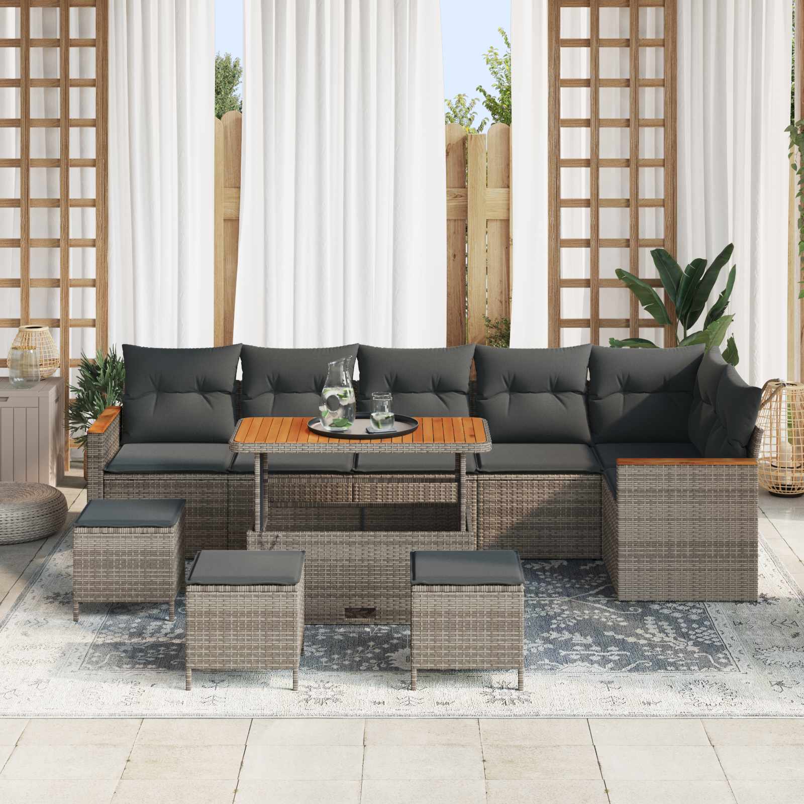 Gartensofa-set 10 pcs Grau Poly-Rattan