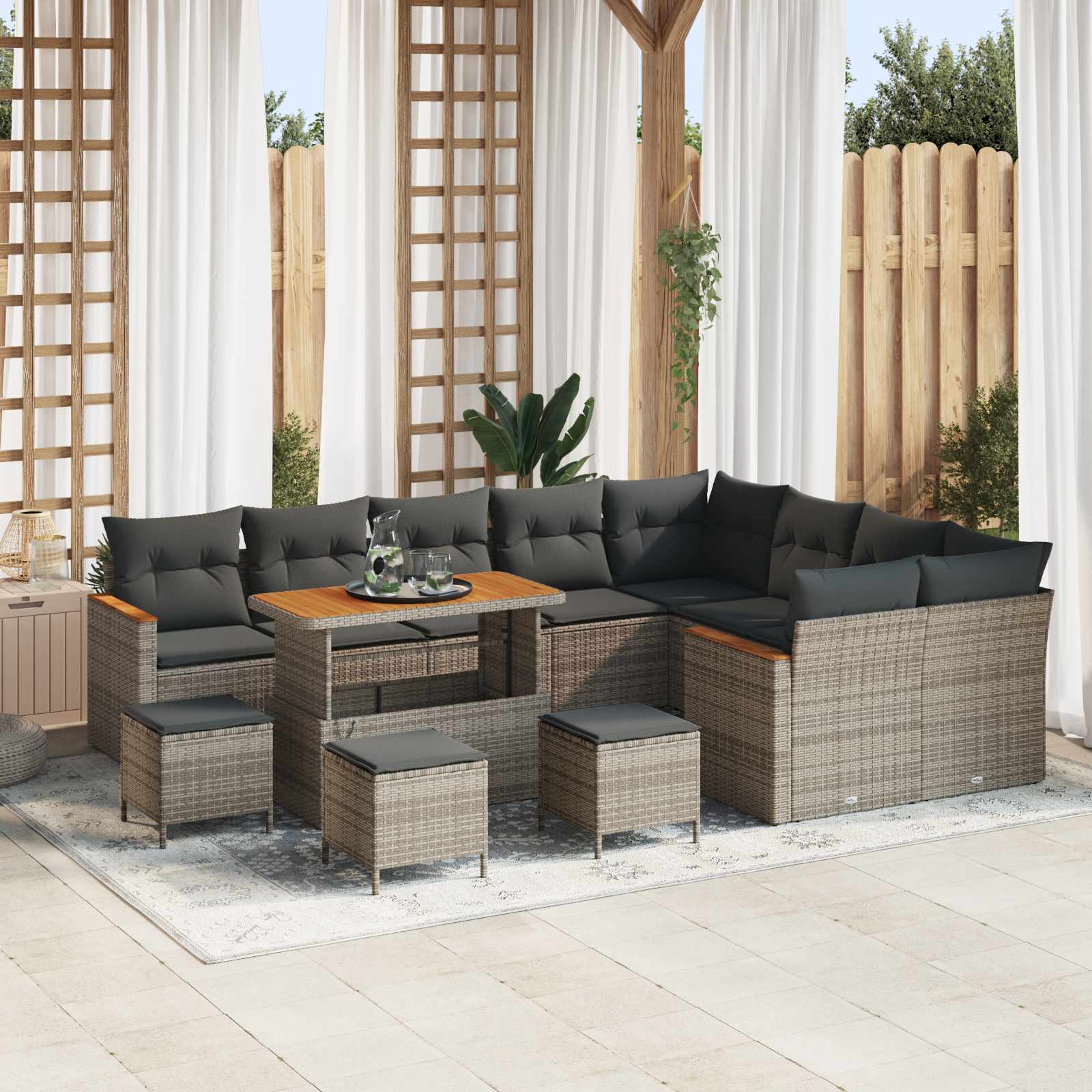 Gartensofa-set 13 pcs Grau Poly-Rattan