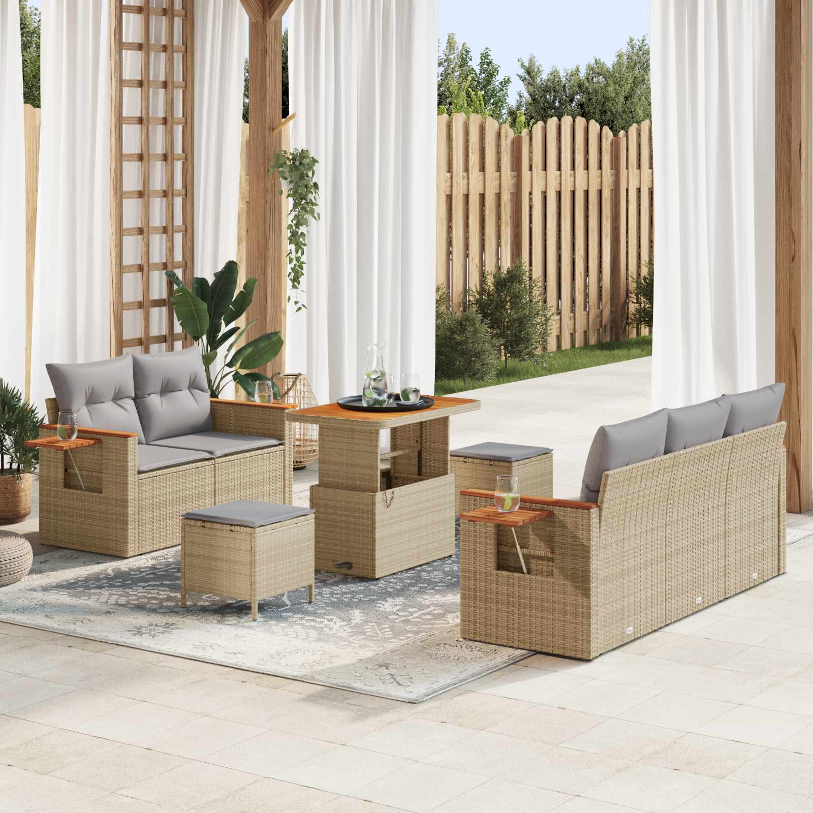 Gartensofa-set 8 pcs Beige Poly-Rattan