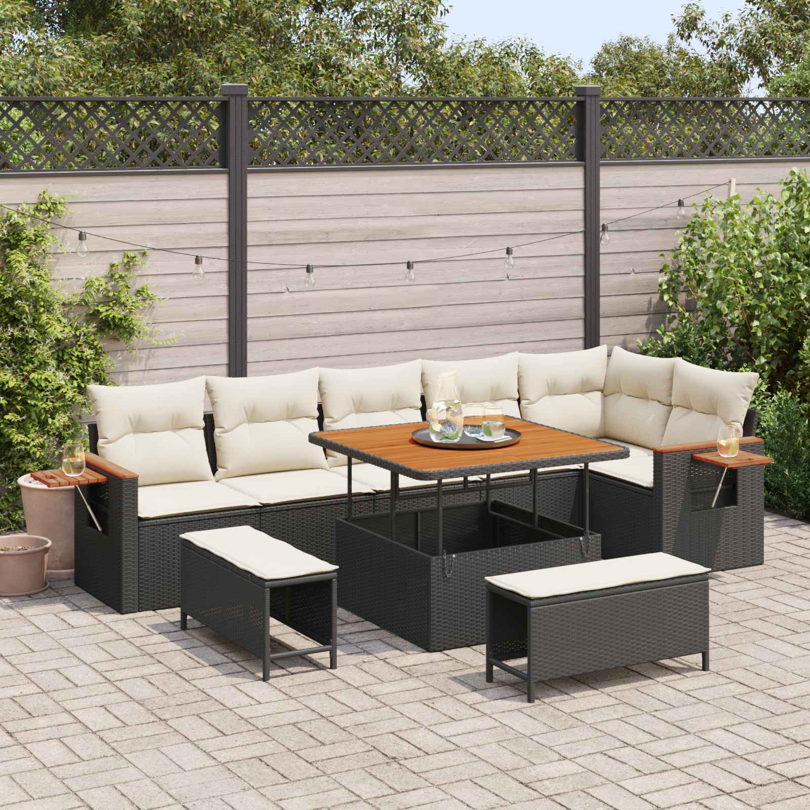 Gartensofa-set 9 pcs Schwarz Poly-Rattan