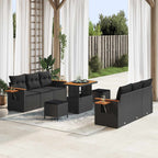 Gartensofa-set mit Kissen 9 pcs Schwarz